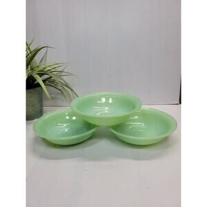 3 Vintage Fire King Jane Ray Jadeite Green Cereal Bowl Glass Oven Ware 50s
